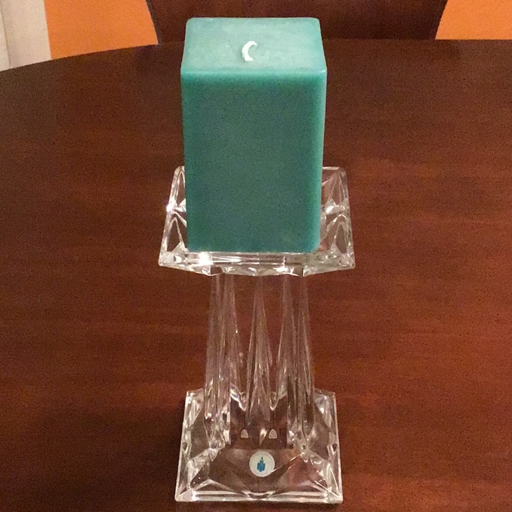 PartyLite crystal prism pedestal P7374 plus teal candle K 0449